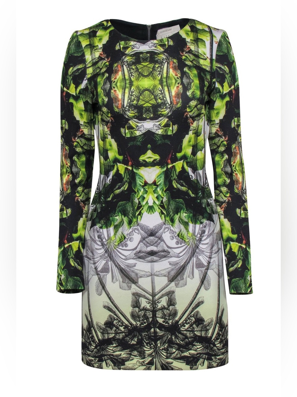 Nicole Miller Long Sleeve Green Print Bodycon Dress